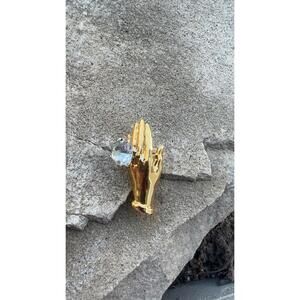 Vintage Large Goldtone Hand Big Prong Set Rhinestone Diamond Brooch SEE DISCRIPT